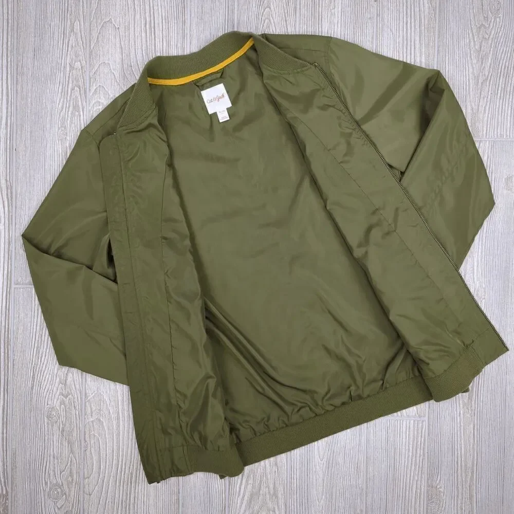 Cat & Jack Army Green Bomber Jacket Full Zip Pockets Boys XL Size 16
